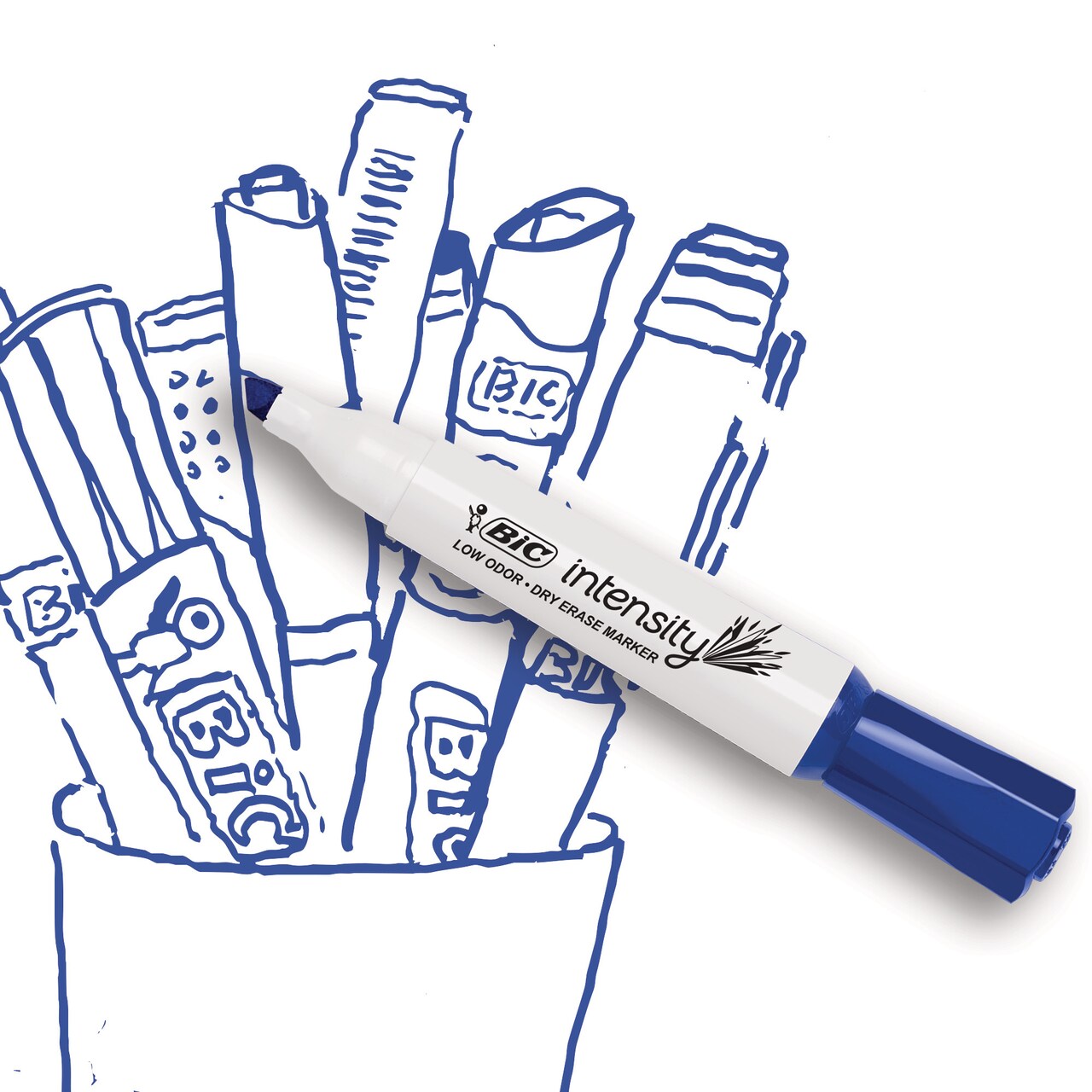BIC Intensity Low Odor Dry Erase Markers, Assorted Colors, Chisel Tip, 12-Count Pack of Erasable Markers With Low-Odor Ink for a Pleasant Writing Experience